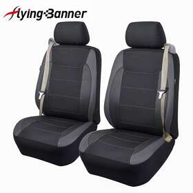 Fb-083-02 Flying Banner 2 Front Seat Covers Black Carbon Fiber Fit Seatbelt Pocket Car Accessories Gray