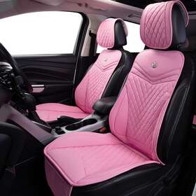 Fb-103-27 Flying Banner Universal 2 Front Car Seat Cushions Pu Leather Pink Waterproof Crown Women Girls
