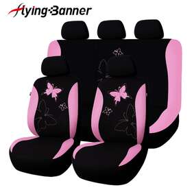 Fb-106-07 Flying Banner 5 Seats Full Set Universal Car Seat Covers Rear Split Lace Embroidery Butterfly