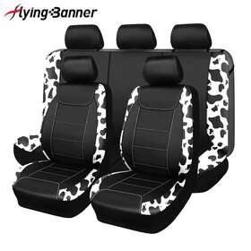 Fb-107-15 Flying Banner Universal Car Seat Covers Cow Black Fit Cup Holders Carbon Fiber
