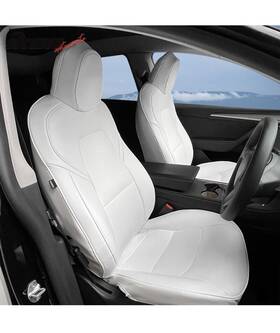 4-tsl317-oe-wh Ikon Motorsports Fits 17-23 Tesla Model 3 4dr 5-seat Seat Covers Cushion Protector Leather White