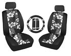 Mehablack7pcset Ys Black Hawaiian Hibiscus Mesh Set Car Interior Fit Most