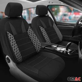 9696320-sb38 Omac 2x Front Car Seat Cover Protection Set Pu Fabric Black With White Stitches