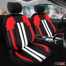 9696320-sk61 Omac 2x Front Car Seat Cover Protection Set Pu Fabric Black With Red And White