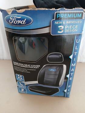 008625r01 Plasticolor Authentic Ford Logo Embroidery Front Sideless Seat Cover - No Headrest