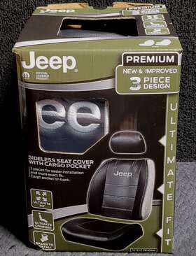 Plasticolor 081134186310 Jeep Logo Contrast Stitchin Deluxe Sideless Synthetic Leather Seat Cover 3-piece