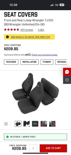 91001 Rough Country Suspension Systems Front/rear Seat Covers-black For 03-06 Jeep Tj 91001. Like New