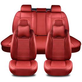 Scc-sl2022-red Tiehesyt Front And Back Seat Covers 5 Pcs Waterproof Leather Car