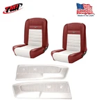 1964 - 66 Mustang Front & Rear Deluxe Pony Upholstery + Door Panels. Red/white. Fixed Price $1226.99.