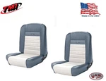 1964 - 1966 Mustang Front Buckets Deluxe Pony Upholstery Blue And White. Fixed Price $604.38.