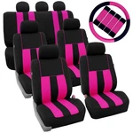 Pink Black 3ROW Suv Split Bench Car Seat Covers Steering Wheel And Belt Pad. Fixed Price $62.99.