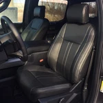 Kustom Seat Covers Black White Stitching Leather Ford F-150 Crew Cab 2015-20. Fixed Price $469.99.